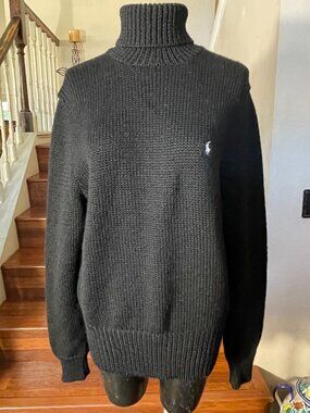 Polo Ralph Lauren Black Women's XL Knit Turtleneck Pullover Wool Sweater